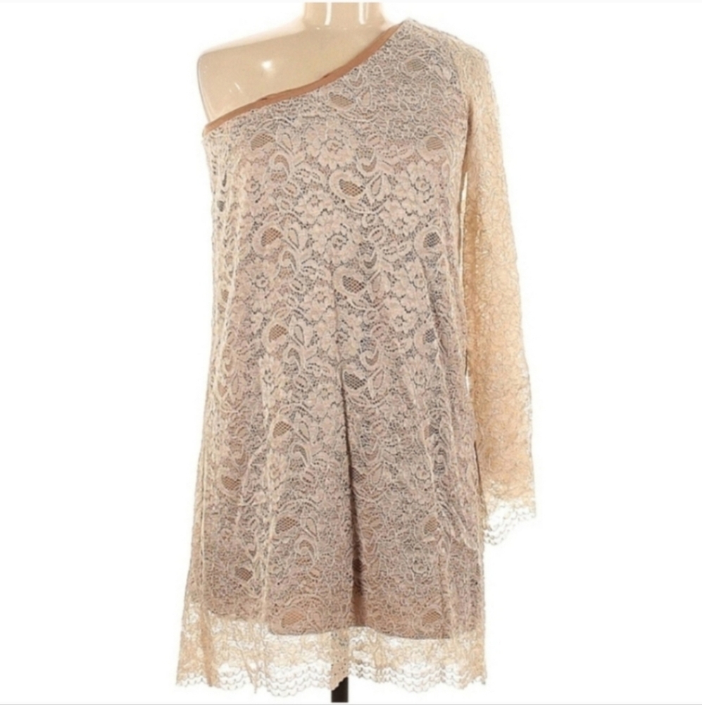 One Shoulder Wish Tan Lace Dress Size Medium